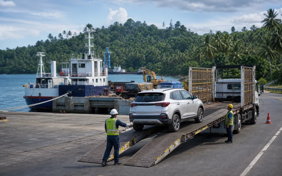 Kenderaan dipindahkan dari pelabuhan pantai timur Sabah ke carrier sambungan