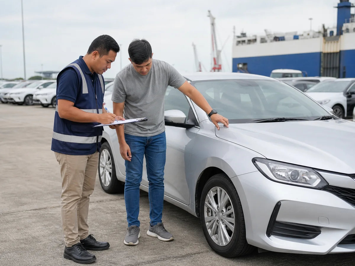 Visual simulasi semakan keadaan badan kereta sebelum penghantaran