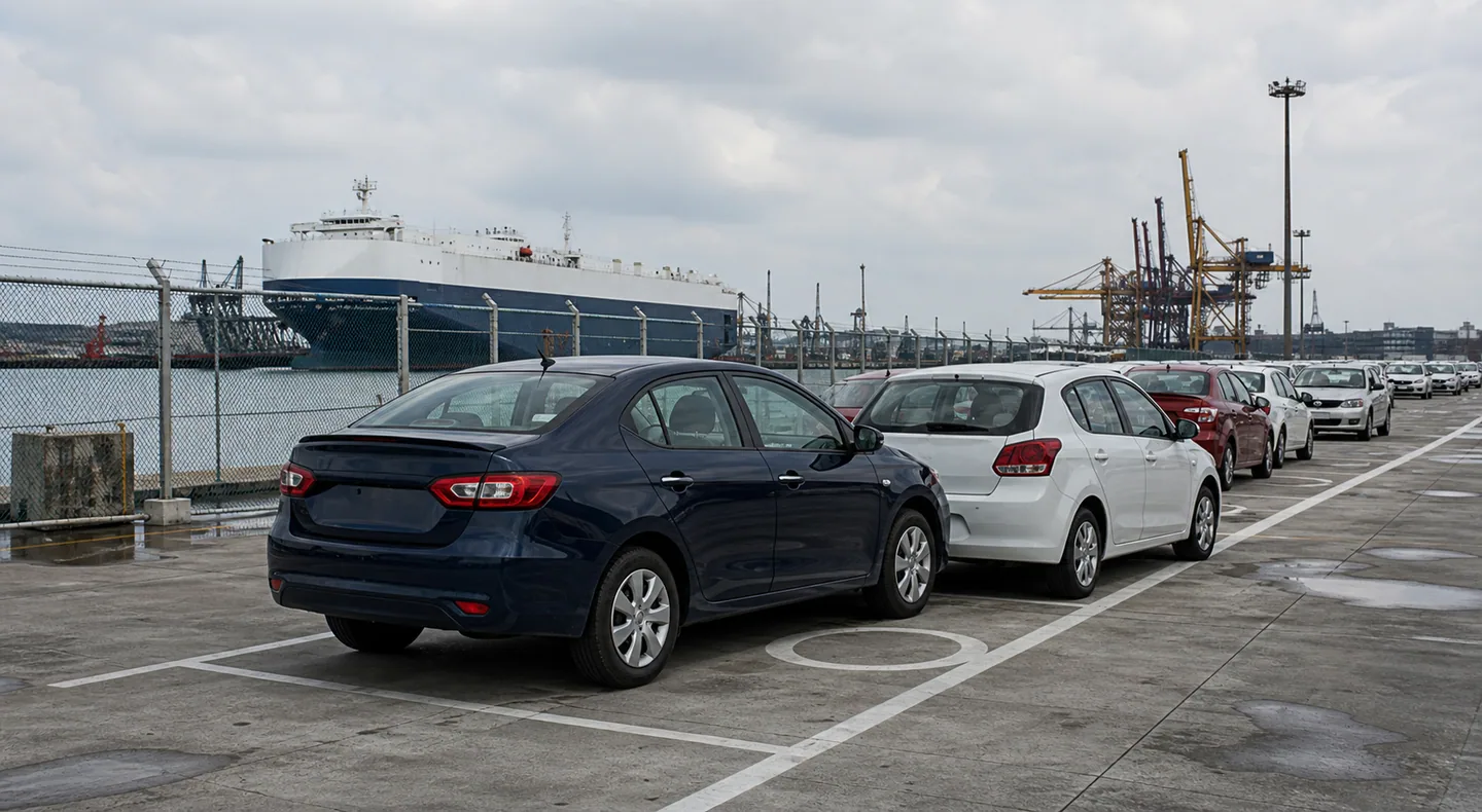 Kereta disusun di kawasan simpanan terminal kenderaan